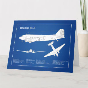Douglas DC-3 - Airplane Blueprint Drawing Plan ABD Letterpress Thank You Card