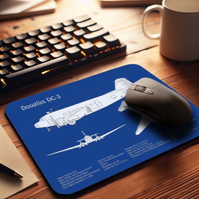 Douglas DC-3 - Airplane Blueprint Drawing Plan ABD Mouse Pad (Creator Uploaded)