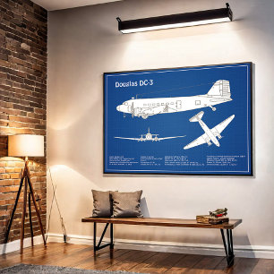 Douglas DC-3 - Airplane Blueprint Drawing Plan ABD Poster