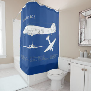 Douglas DC-3 - Airplane Blueprint Drawing Plan ABD Shower Curtain
