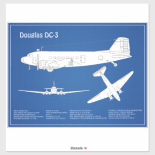 Douglas DC-3 - Airplane Blueprint Drawing Plan ABD Sticker