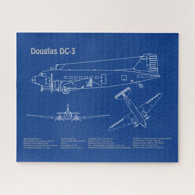 Douglas DC-3 - Airplane Blueprint Drawing Plan AD Jigsaw Puzzle (Horizontal)