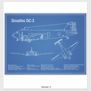Douglas DC-3 - Airplane Blueprint Drawing Plans AD Sticker