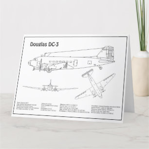 Douglas DC-3 - Airplane Blueprint Drawing Plans BD Letterpress Thank You Card
