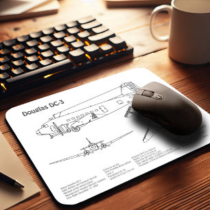 Douglas DC-3 - Airplane Blueprint Drawing Plans BD Mouse Pad