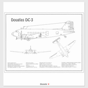 Douglas DC-3 - Airplane Blueprint Drawing Plans BD Sticker