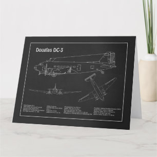 Douglas DC-3 - Airplane Blueprint Drawing Plans PD Letterpress Thank You Card