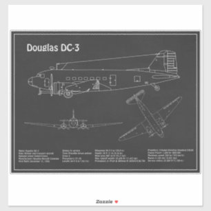 Douglas DC-3 - Airplane Blueprint Drawing Plans PD Sticker