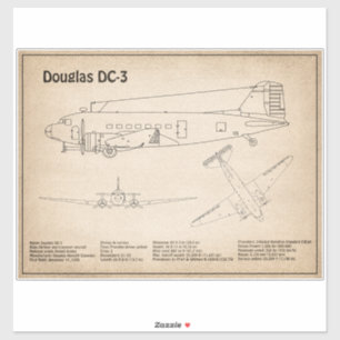 Douglas DC-3 - Airplane Blueprint Drawing Plans SD Sticker