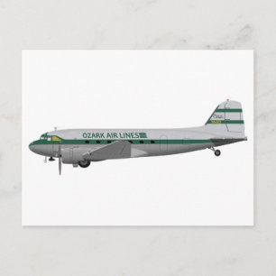 Douglas DC-3 Ozark Airlines Postcard