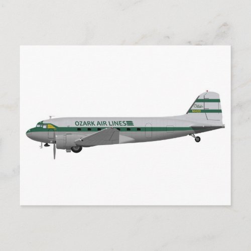 Douglas DC_3 Ozark Airlines Postcard