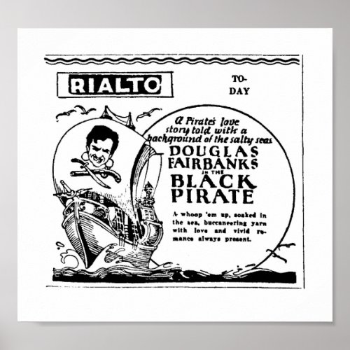 Douglas Fairbanks The Black Pirate vintage film ad Poster