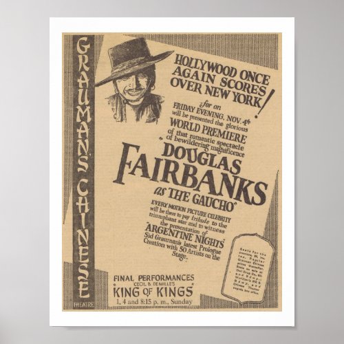 Douglas Fairbanks The Gaucho 1927 world premiere Poster