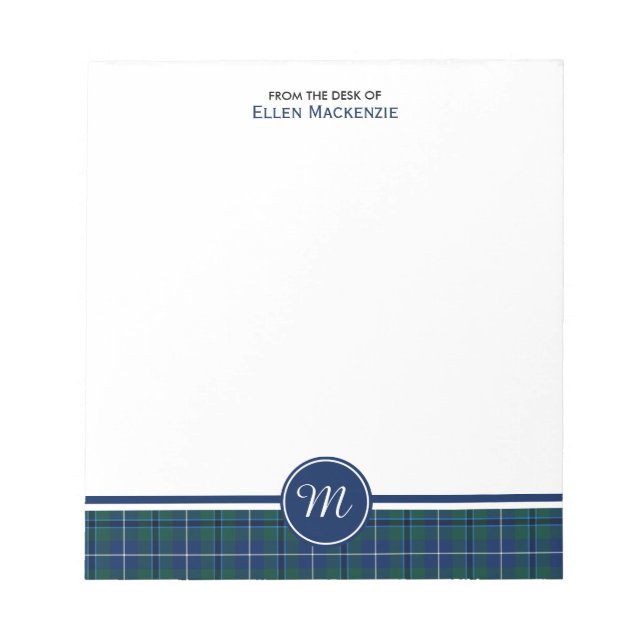 Douglas Family Navy Blue Modern Tartan Monogram Notepad (Front)
