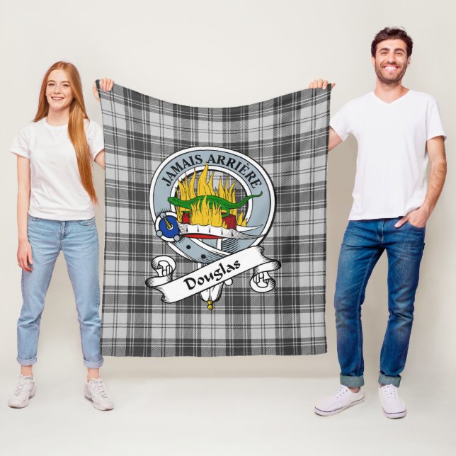 Douglas Grey Modern Clan Badge Tartan Plaid Fleece Blanket (In Situ)