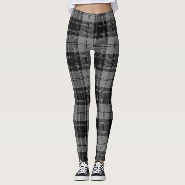 Douglas Grey Tartain Plaid Black Gray Leggings (Front)