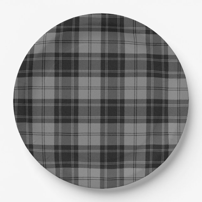 Douglas Grey Tartain Plaid Black Gray Paper Plates (Front)