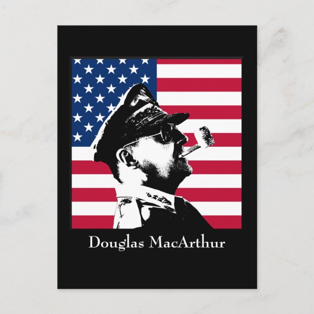 Douglas MacArthur and the American Flag Postcard (Front)