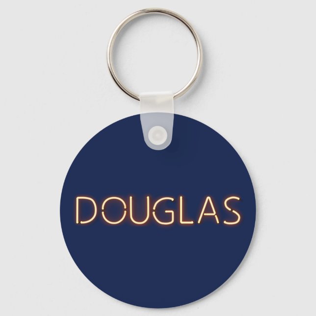Douglas name in glowing neon lights keychain (Front)