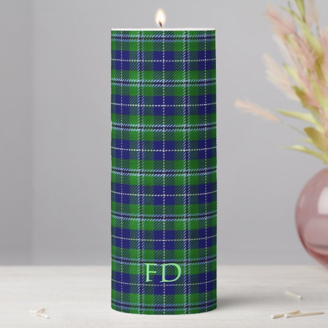 Douglas Official Tartan with monogram / name Pillar Candle (In Situ)