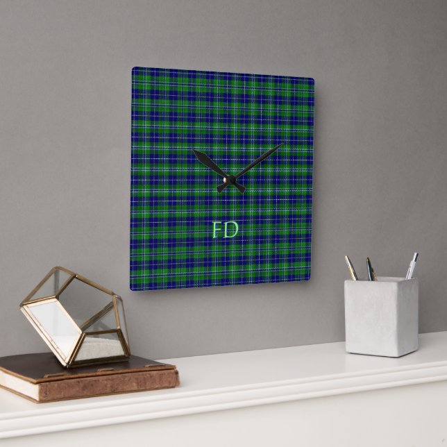 Douglas Official Tartan with monogram / name Square Wall Clock (Office)