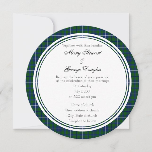 Douglas Scottish Wedding Round Invitation (Front)