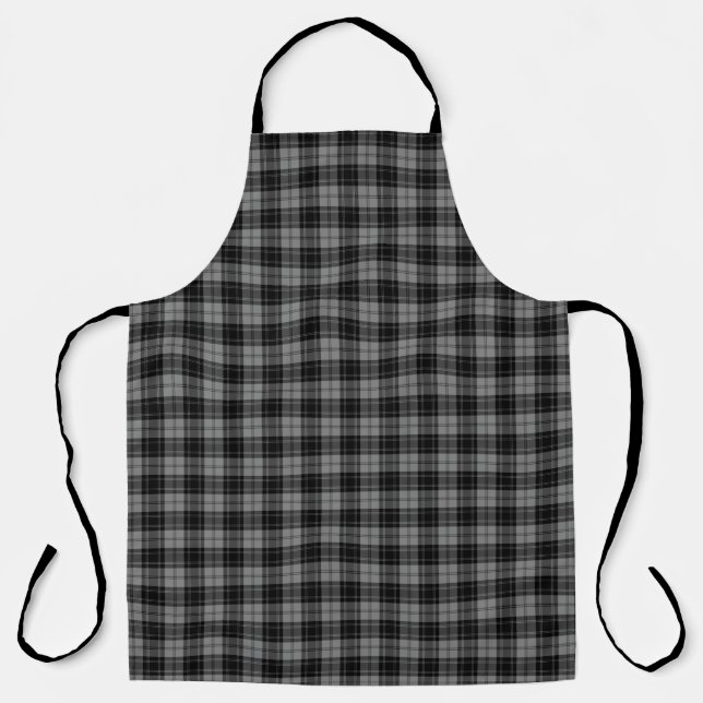 Douglas tartan black gray plaid apron (Front)