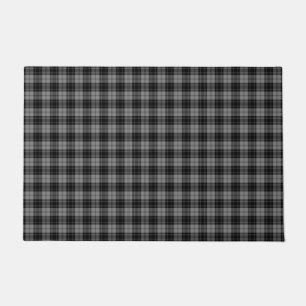 Douglas tartan black gray plaid doormat