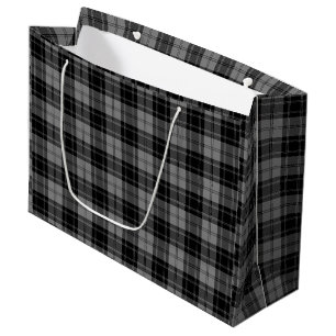Douglas tartan black gray plaid large gift bag