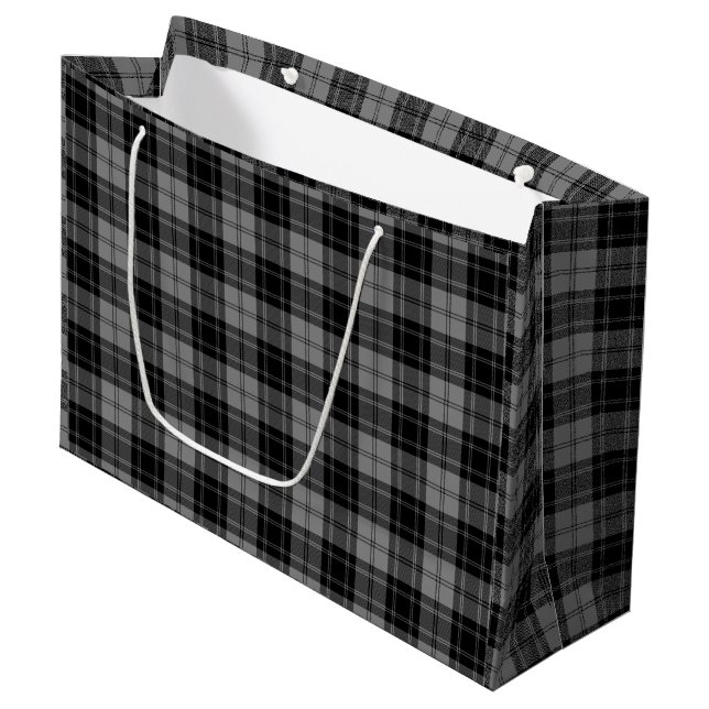 Douglas tartan black gray plaid large gift bag (Front Angled)