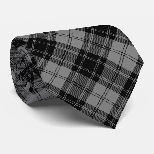 Douglas tartan black gray plaid neck tie (Rolled)