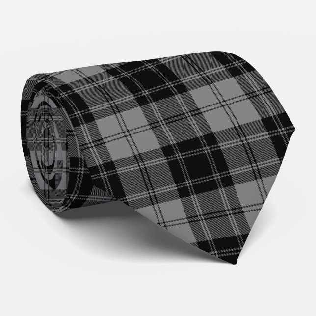 Douglas tartan black gray plaid tie (Rolled)