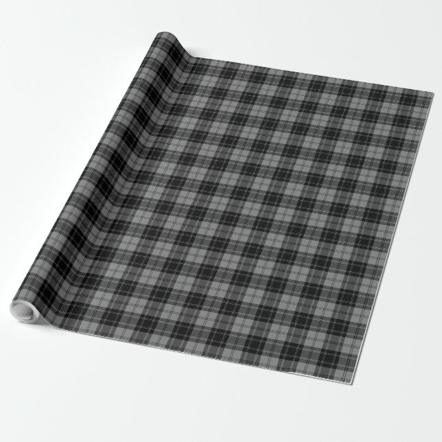 Douglas tartan black gray plaid wrapping paper (Unrolled)
