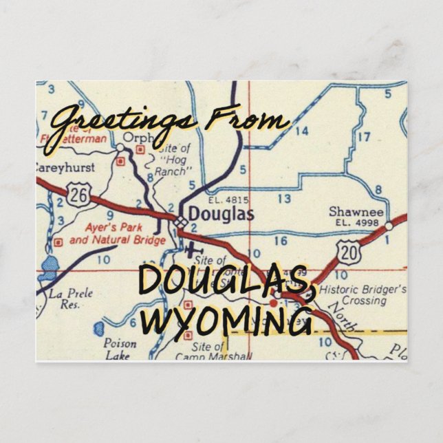Douglas Wyoming Vintage Map Postcard (Front)