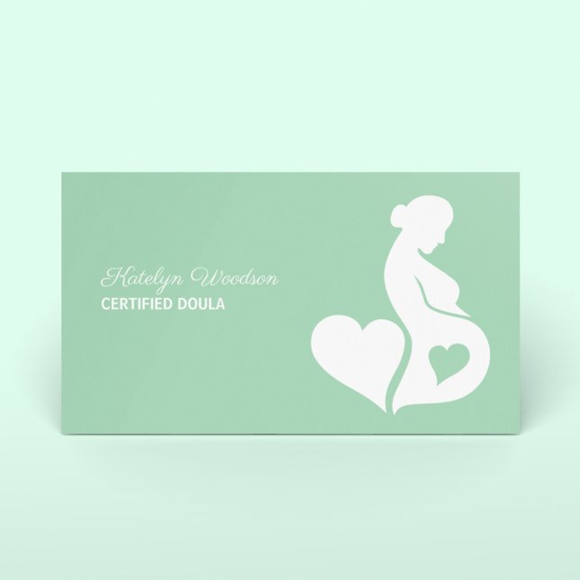Doula Beautiful Pregnancy Silhouette Mint Green Business Card (Creator Uploaded)