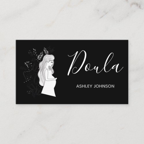 Doula Birth Coach Midwife Calligraphy Black White Business Card