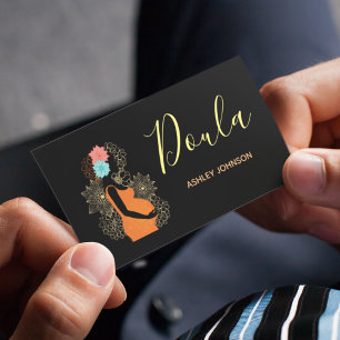 Doula Birth Coach Midwife Floral Calligraphy Black Business Card