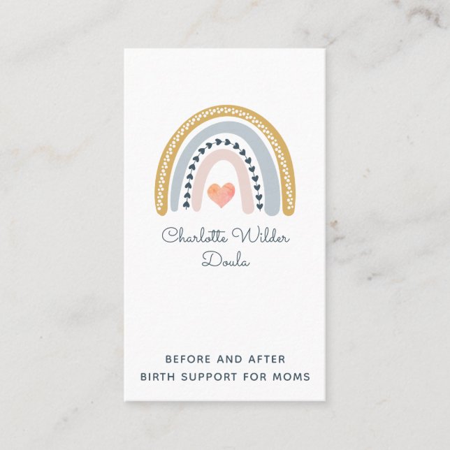 Doula Birth Coach Watercolor Rainbow Business Card (Front)