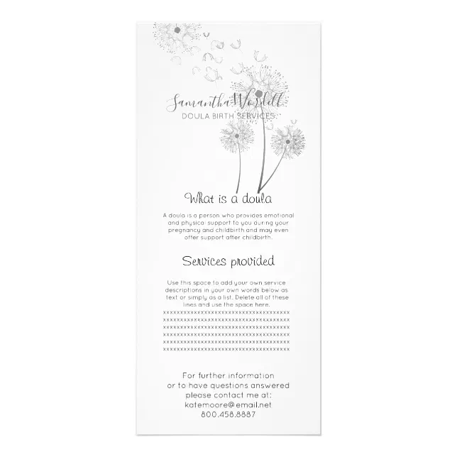 Doula Rack Card Examples Doula Birth Midwife Illustrated Flowers Rack Card | Zazzle