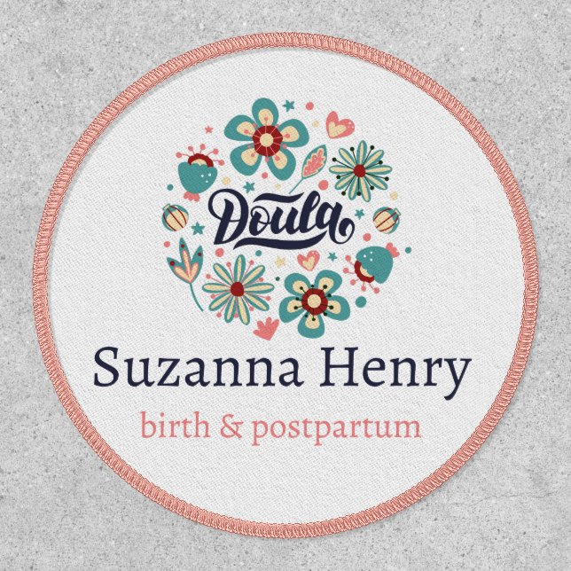 Doula Birth Postpartum Pink Floral Logo Patch (Front)