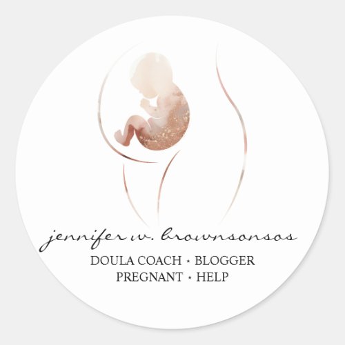 Doula Birth Watercolor Pregnancy Help Baby Newborn Classic Round Sticker