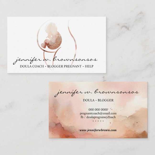 Doula Birth Watercolor Pregnant Baby Newborn Business Card