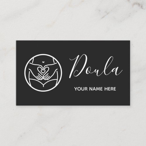 Doula Black  White Minimalistic Midwife Birthing Business Card