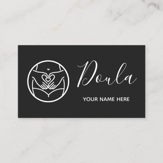 Doula Black & White Minimalistic Midwife Birthing Business Card (Front)