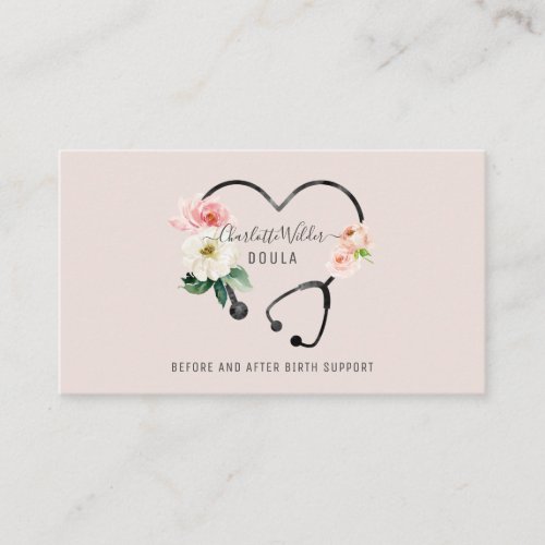 Doula Floral Stethoscope Business Card