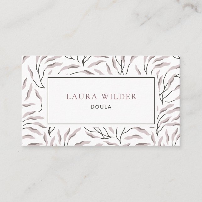 Doula Flowing Leaves Pattern Business Card (Front)