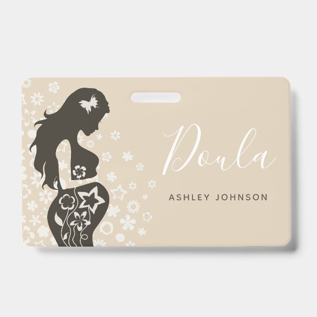 Doula Midwife Birth Coach Floral Women Silhouette Badge (Front)