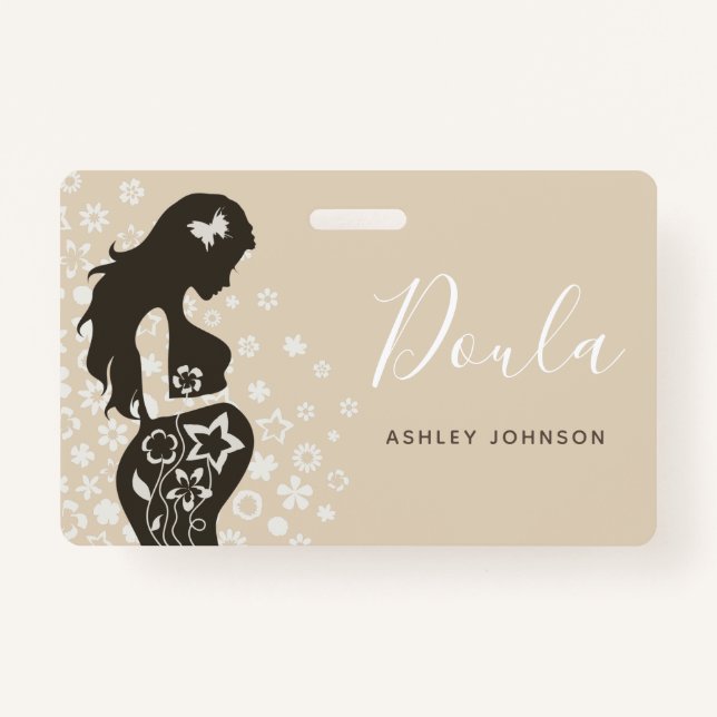 Doula Midwife Birth Coach Floral Women Silhouette Badge (Front)