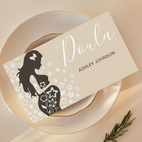 Doula Midwife Birth Coach Floral Women Silhouette Business Card