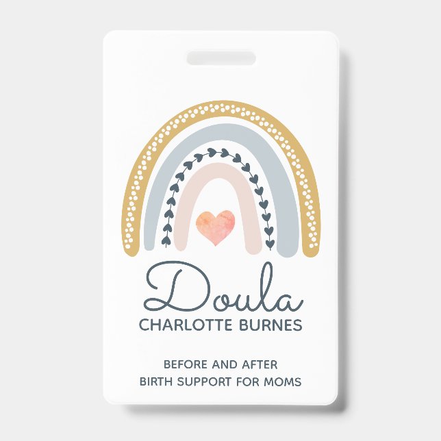 Doula Midwife Birth Coach Watercolor Rainbow Badge (Front)
